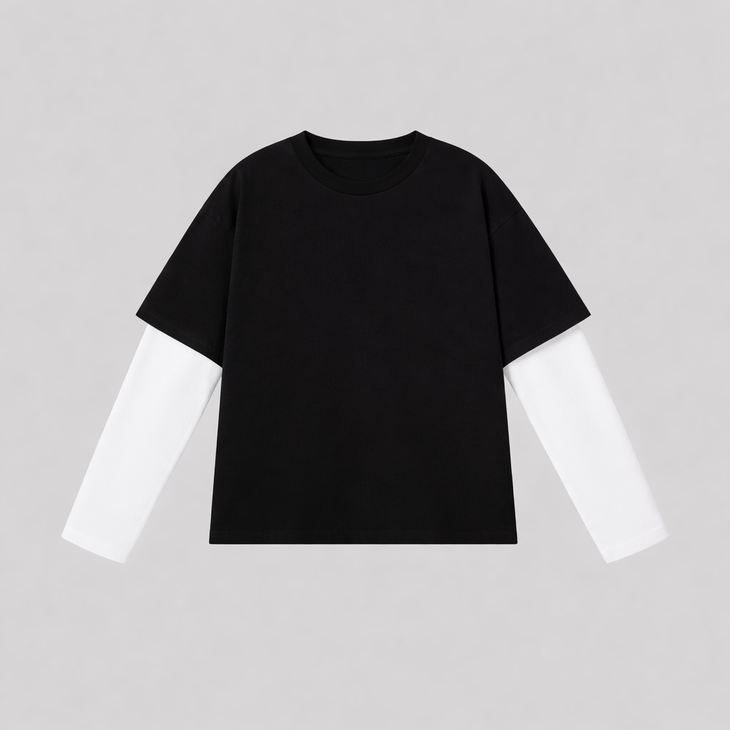Double Tee "BOXY FIT" BLACK/WHITE - 230gr